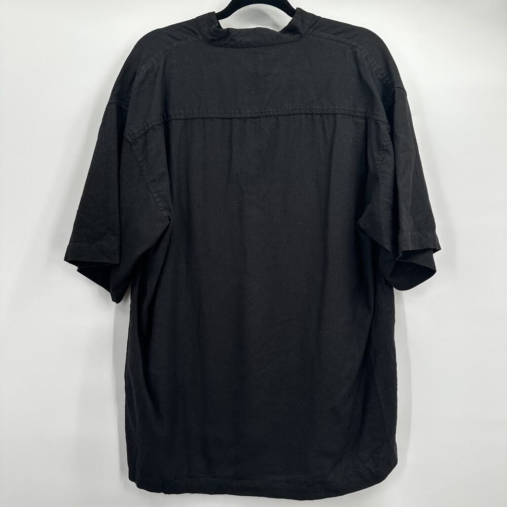 Basix Shirt Top Womens Large Black Linen Blend Minimalist Breathable Embroidered - Picture 4 of 11